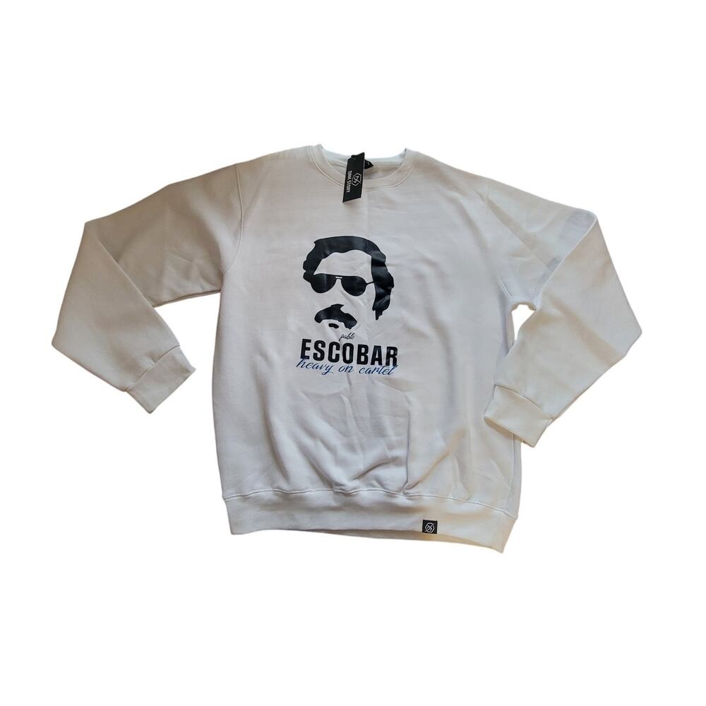 DNM Story 2XL Pablo Escobar graphic white long sleeve crew neck sweater